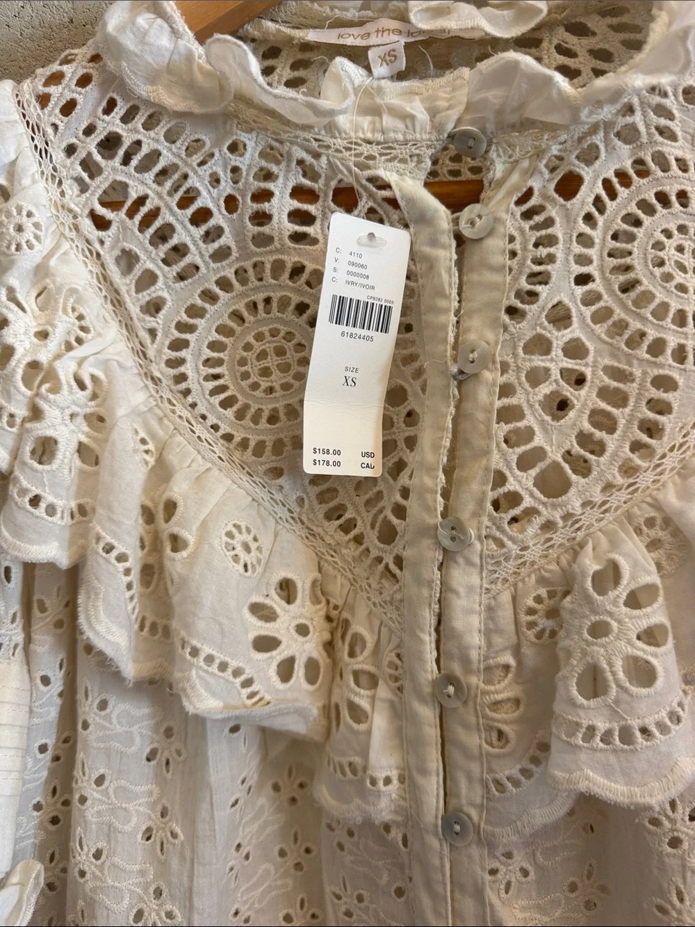 Love the Label XS NWT Anthropologie Eyelet Dreamer Ruffle Lace Trim Blouse boho